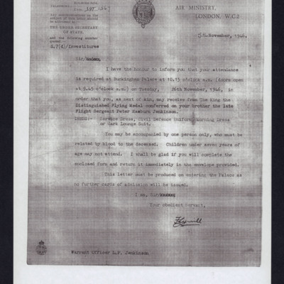Letter to Philip Jenkinson from air ministry