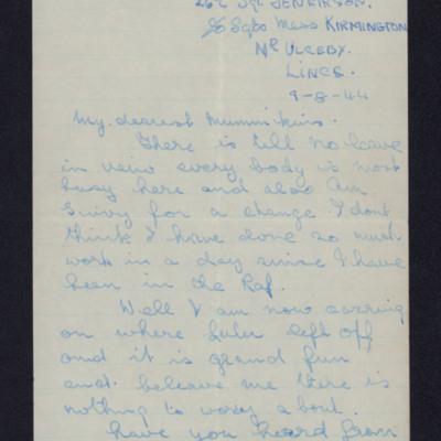 Letter from Peter Jenkinson to his mother