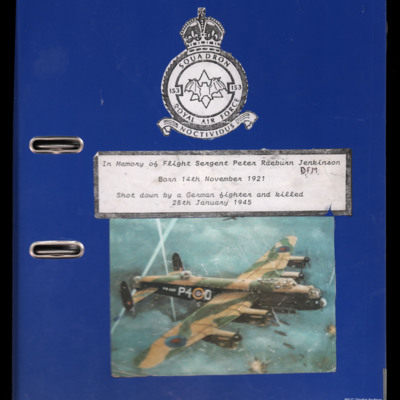 Box file cover for album in memory of Flight Sergeant Peter Raeburn Jenkinson DFM