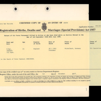 Peter Jenkinson copy registration of death