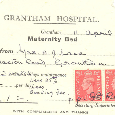 Receipt from Grantham hospital