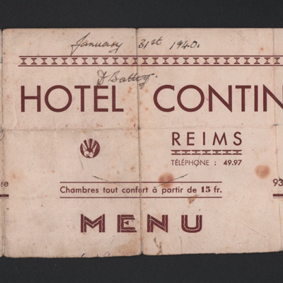 Signed Hotel Continental menu