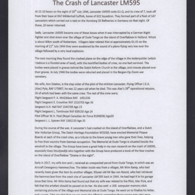Preface: The Crash of Lancaster LM595