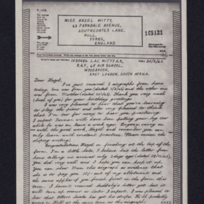Letter from Ron Witty to Hazel