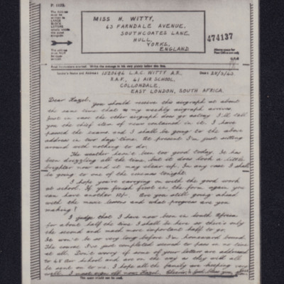Letter from Ron Witty to Hazel 