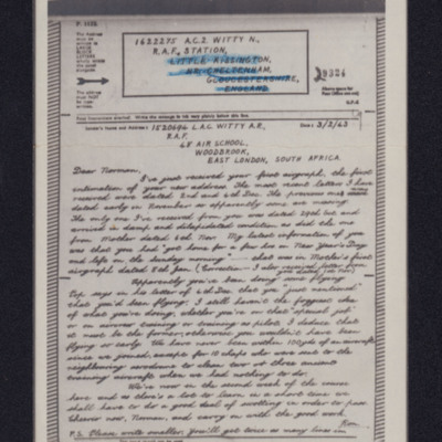 Letter from Ron Witty to Norman 