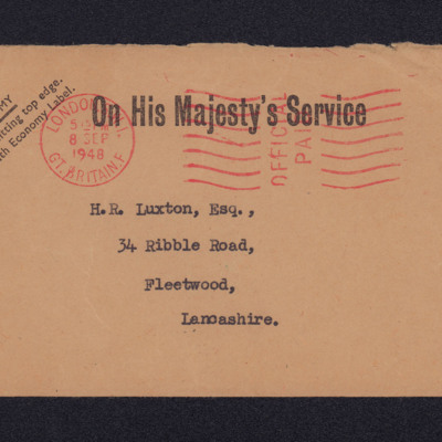 Letter from air ministry to John Luxton&#039;s father