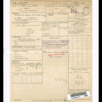 Albert Evans Service Record