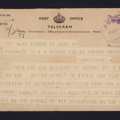 Telegram to George Dennis&#039; Father