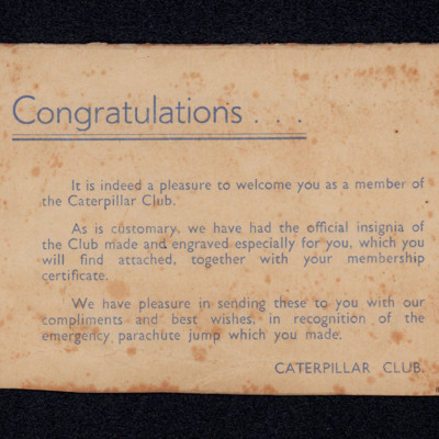 Congratulations from the Caterpillar Club