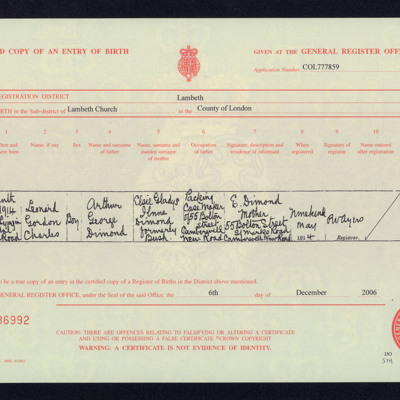 LGC Dimond&#039;s Birth Certificate