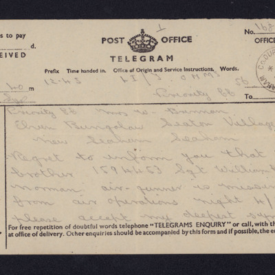 Telegram to William Norman&#039;s sister
