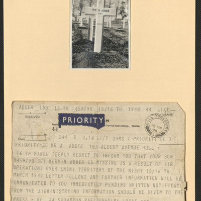 M Adder grave and telegram