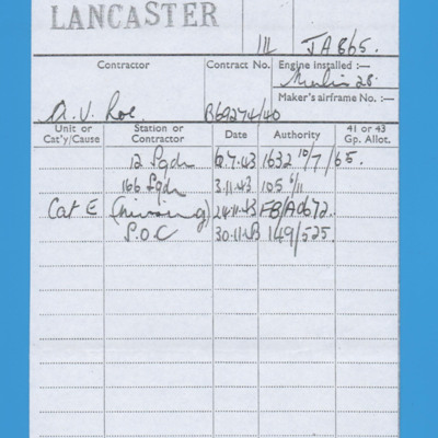 Lancaster JA865 Form 78