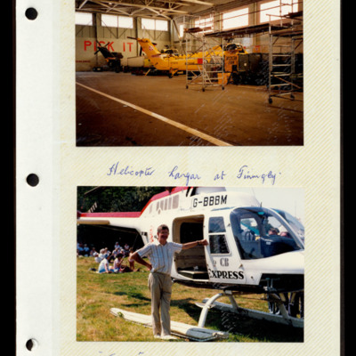 Wessex helicopters in hangar, Syd Marshall at Springfields