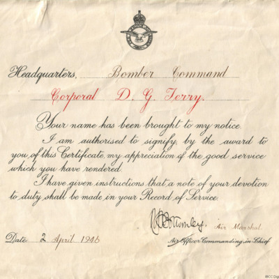 Dennis Terry&#039;s Certificate of Good Service