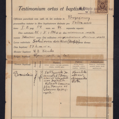 Bronislaw Soltysiak baptism certificate