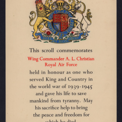 Commemorative Scroll Honouring Arnold Christian