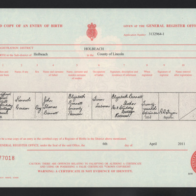 Ken Barnett&#039;s Birth Certificate