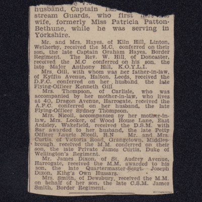 Newspaper cutting - investiture of husband&#039;s medal