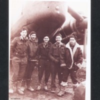 Five aircrew in front of a Wellington