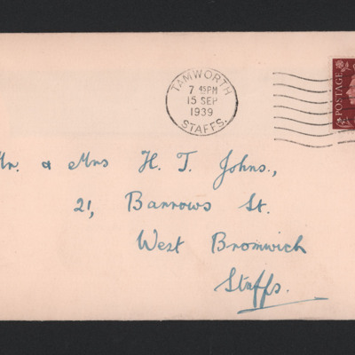 Letter sent by George Shephard Johns