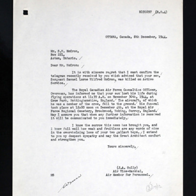 Letter to S H McCron