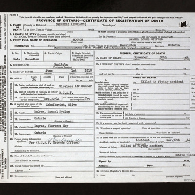 Sam McCron&#039;s Certificate of Registration of Death