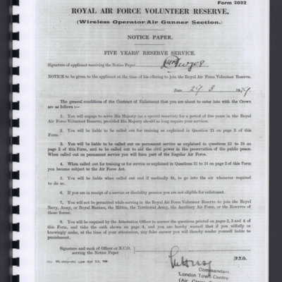 RAF Volunteer Reserve - Notice Paper