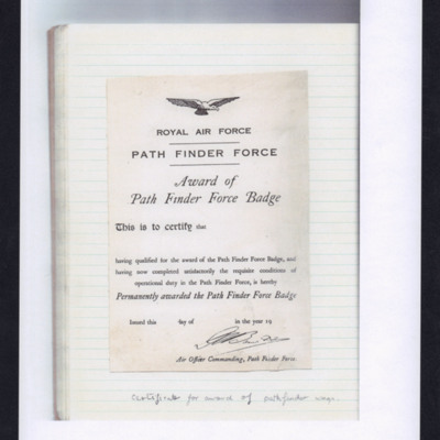 Certificate for Award of Pathfinder Wings