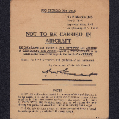 Instructions and Guide to all Officers and Airmen of the RAF regarding Precautions to be taken in the event of falling into the hands of an Enemy