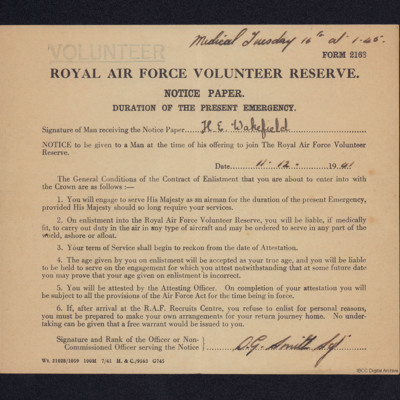 Royal Air Force Volunteer Reserve notice paper