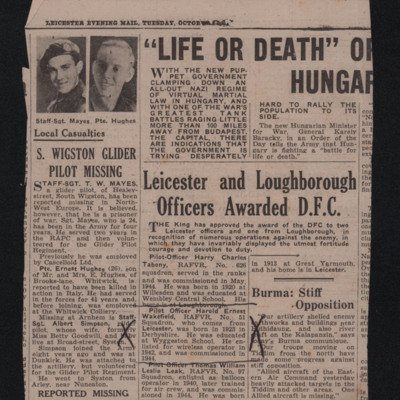 Newspaper cutting - Leicester and Loughborough officers awarded DFC