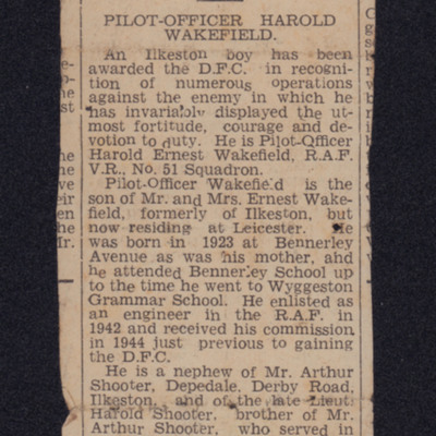 Newspaper cutting - Bennerley boy awarded DFC
