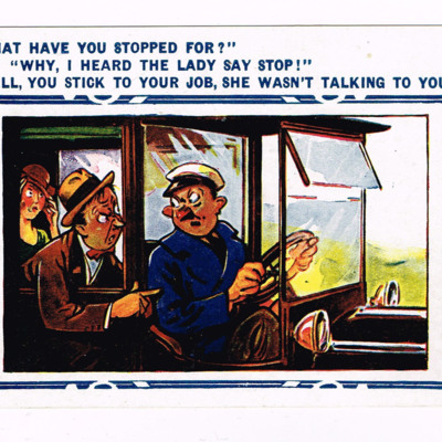 Postcard of Couple in Taxi