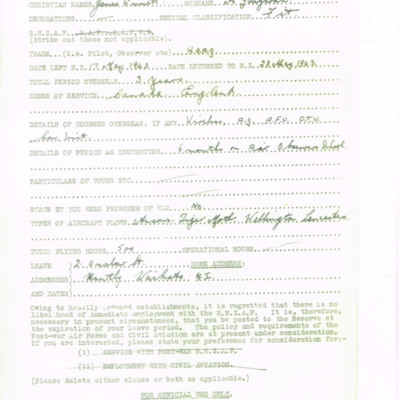 Jim McGaughran&#039;s Disembarkation Data Form