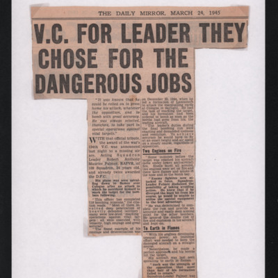 Newspaper cutting - V.C for leader they chose for the dangerous jobs