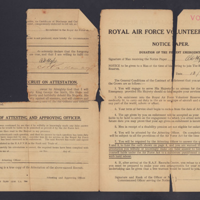 Arthur Hope&#039;s RAFVR Certificate of Attestation