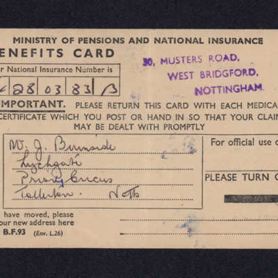 National insurance benefit card