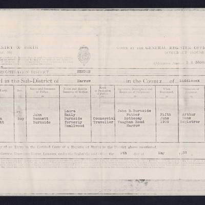James Burnside birth certificate