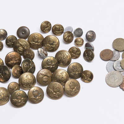 Collection of Buttons and Coins