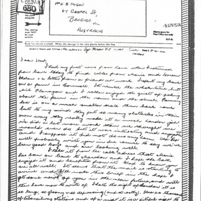 Letter from Pat Hogan to his father