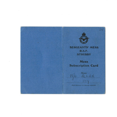 Sergeants&#039; Mess RAF Strubby mess subscription card