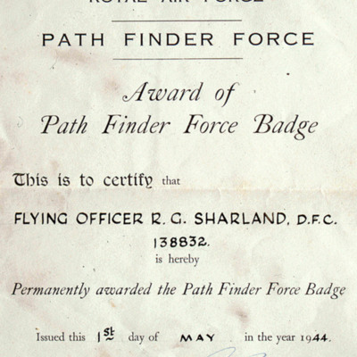 Robert George Sharland Pathfinder Badge Certificate
