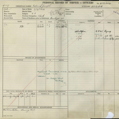 Patrick Joseph Hogan&#039;s personal record of service