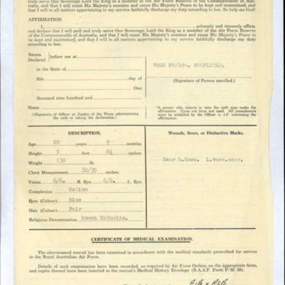 P J Hogan&#039;s Royal Australian Air Force reserve  form