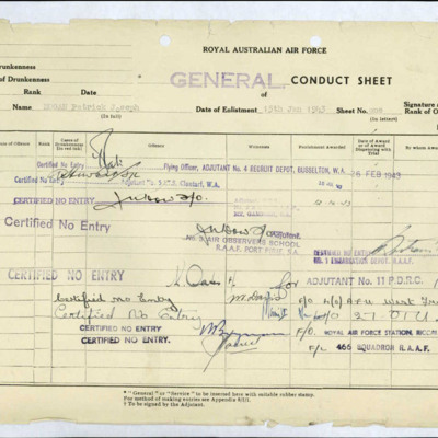 P J Hogan general conduct sheet