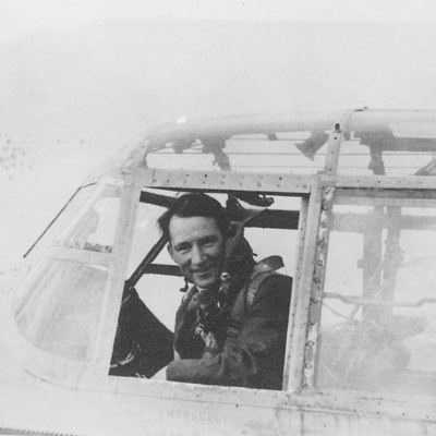 Ken Souter in Lancaster Cockpit