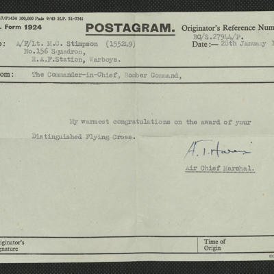 Postagram to Maurice Stimpson from Arthur Harris