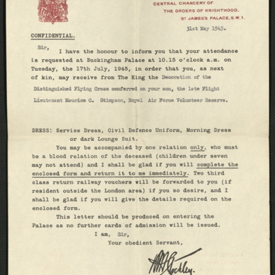 Letter to Maurice Stimpson&#039;s Father